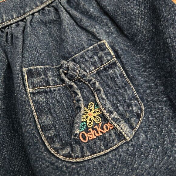 VTG Oshkosh B'Gosh Baby Denim Dress With Embroidered Flowers Butterfly - N4 - Picture 3 of 8